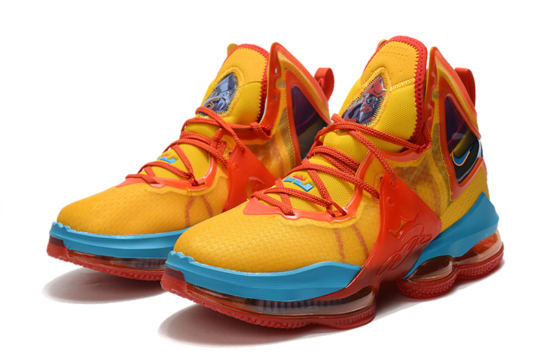 2021 Nike Lebron 19 Yellow Red Jade Blue Basketball Shoes - Click Image to Close